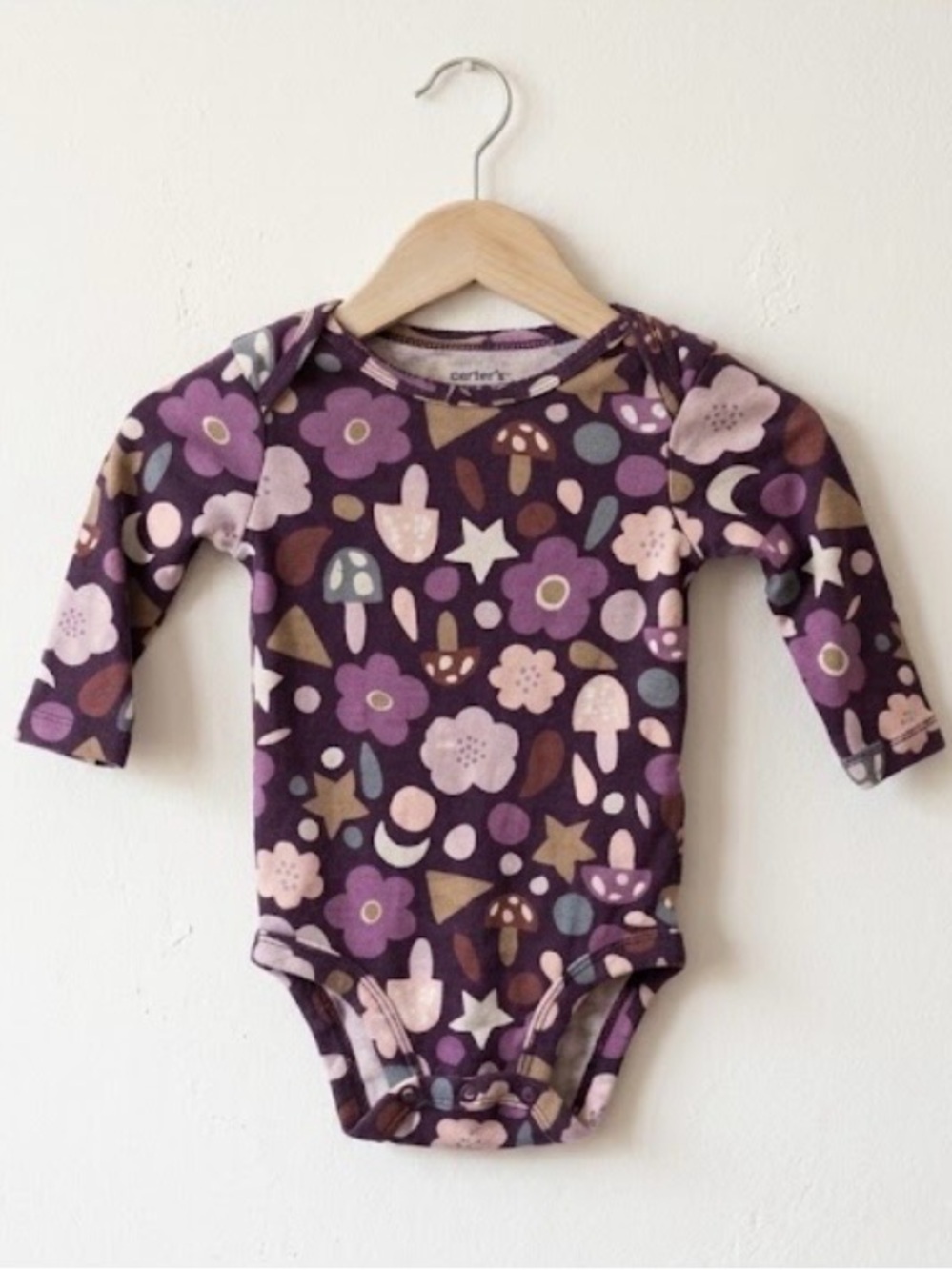 CARTER’S Baby Girl Purple Mushroom Floral Long Sleeve Bodysuit - Size 3M